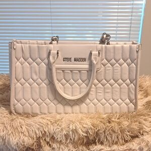Steve Madden White Quilted Satchel